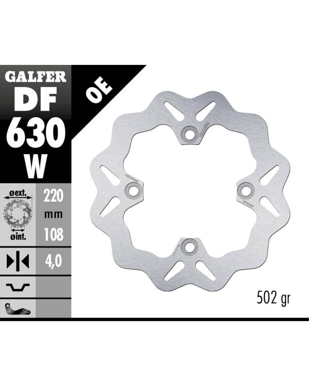 Заден спирачен диск Galfer WAVE FIXED  DISC WAVE FIXED 220x4mm DF630W
