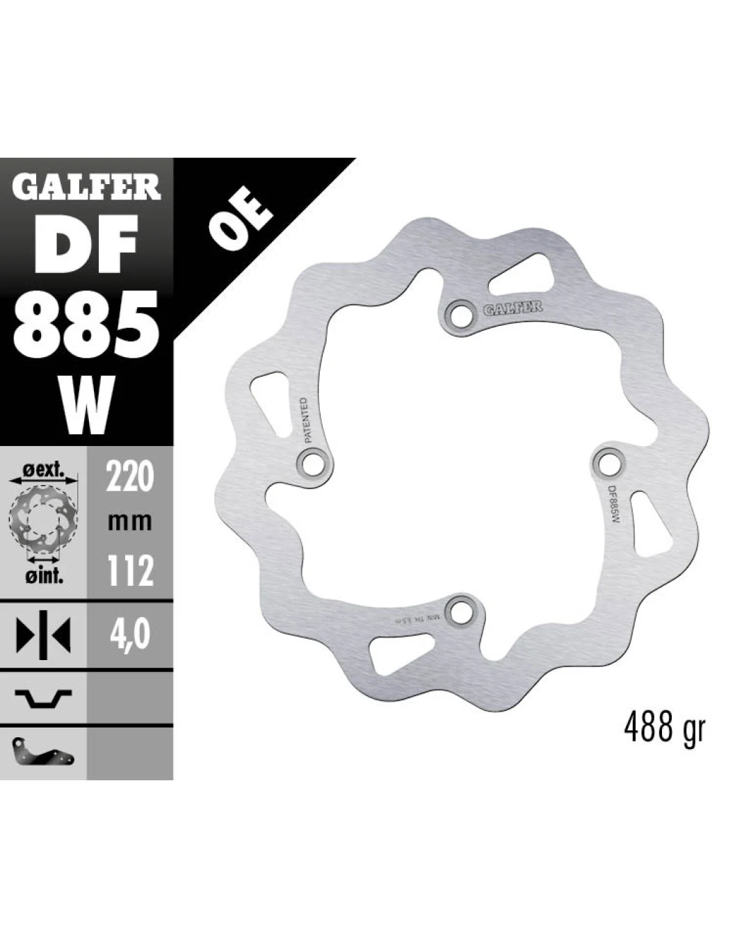 Заден спирачен диск Galfer WAVE FIXED  DISC WAVE FIXED 220x4mm DF885W