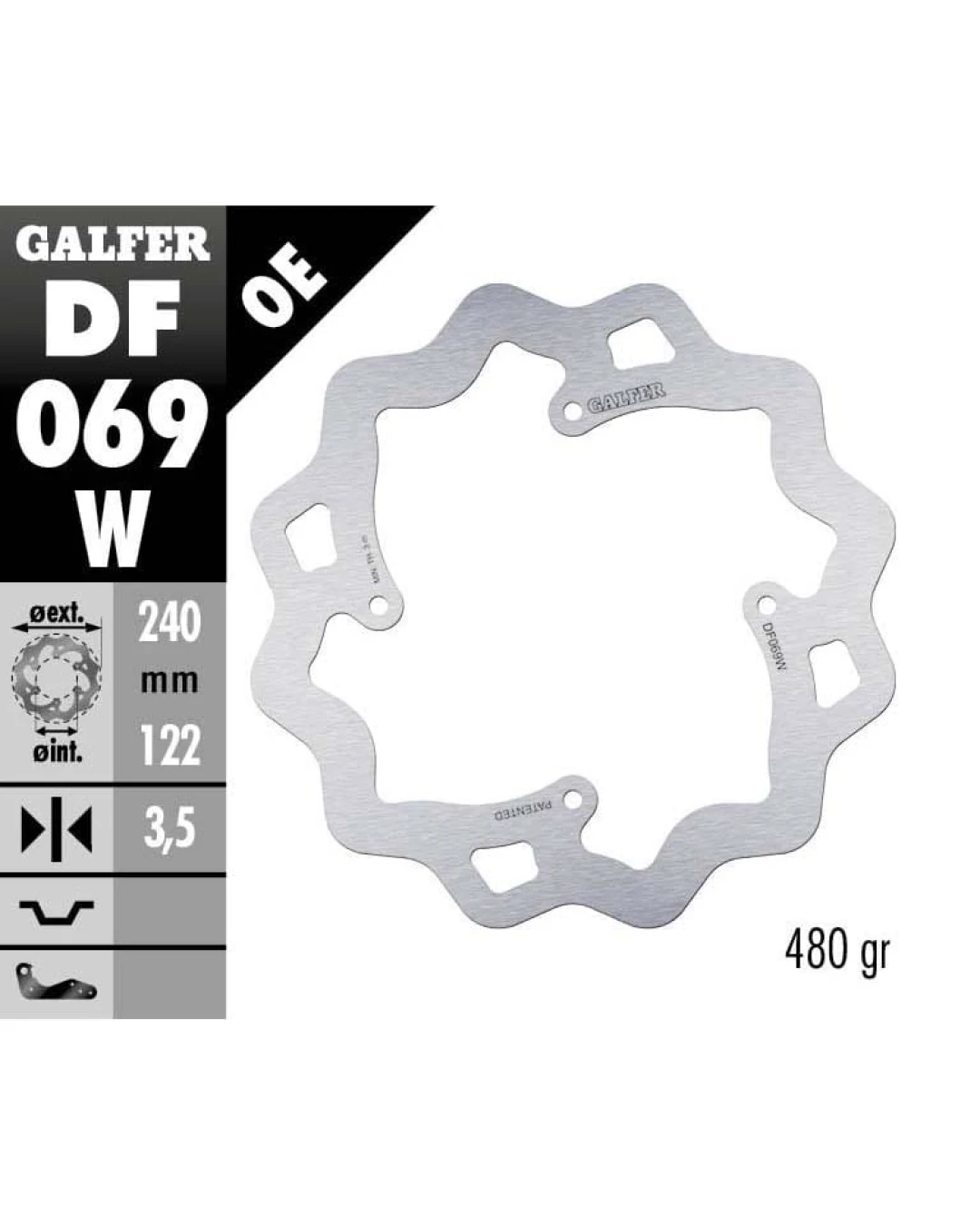 Заден спирачен диск Galfer WAVE FIXED  DISC WAVE FIXED 240x3,5mm DF069W