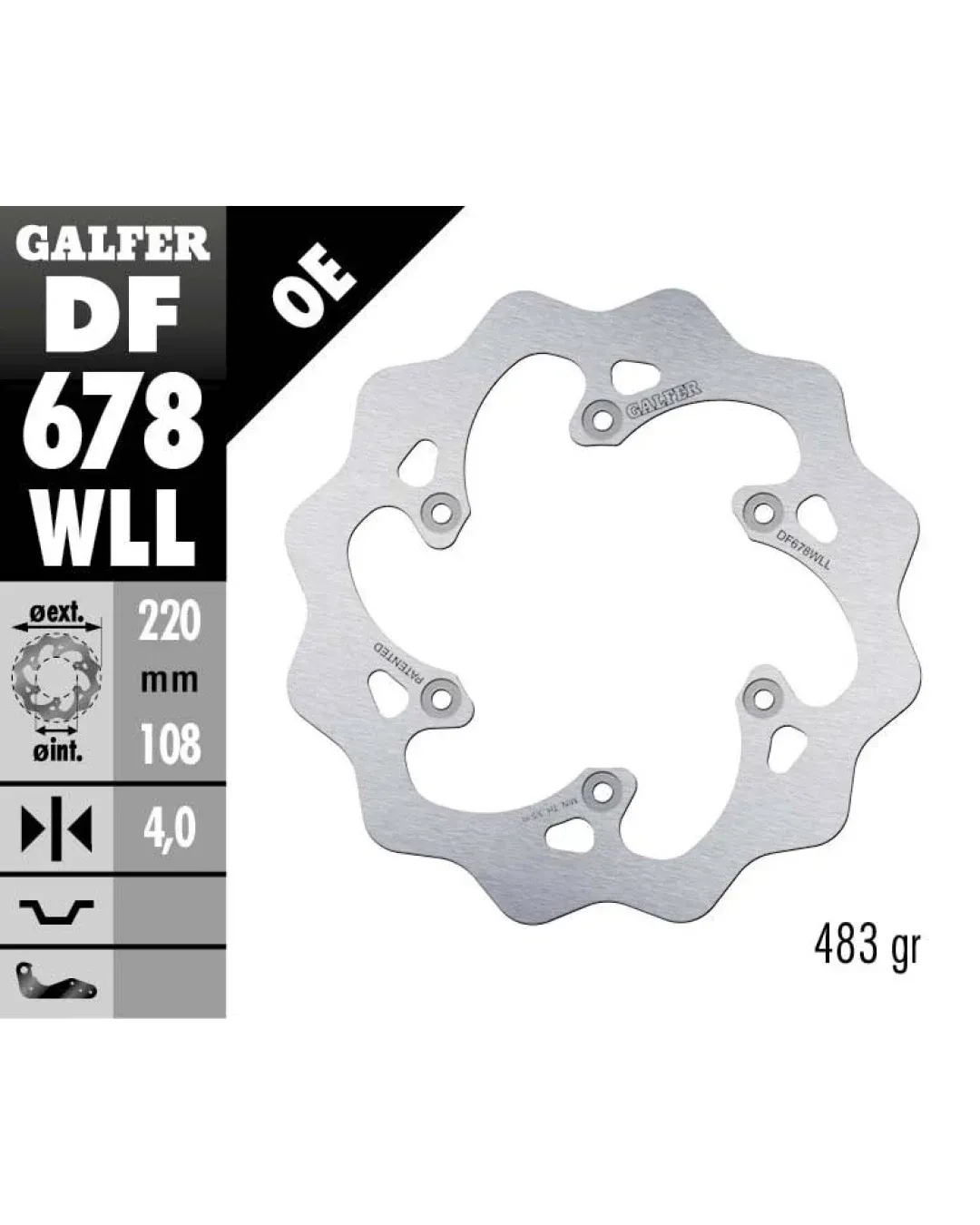 Заден спирачен диск Galfer WAVE FIXED SOLID DF678WLL