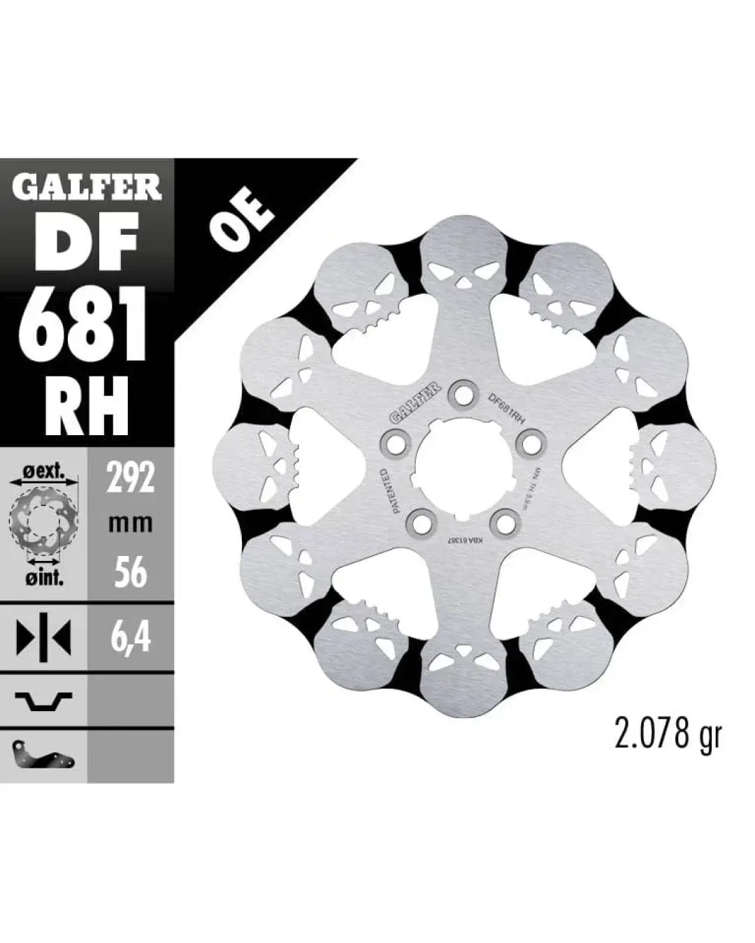 Заден спирачен диск Galfer WAVE SKULL DESIGN FIXED 292x6.4mm DF681RH