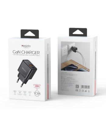 Зарядно устройство за контакт GaN Yesido YC64 30W (USB-C и USB-A) Черно