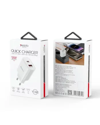Зарядно устройство за контакт Yesido YC02E 20W (1xUSB-C, 1xUSB-A)