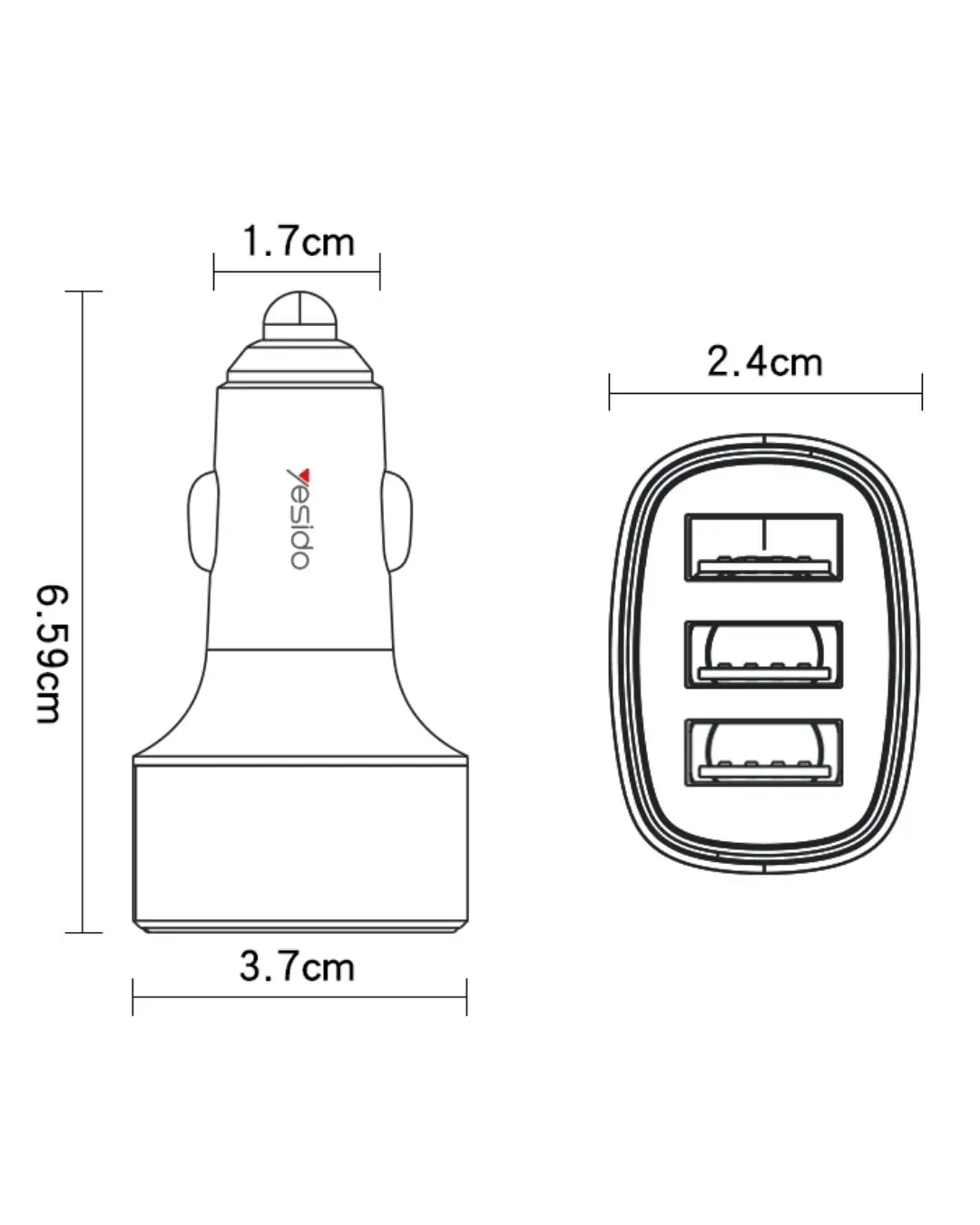 Зарядно за кола Yesido Y46 18W (3x USB-A, 12V-24V)