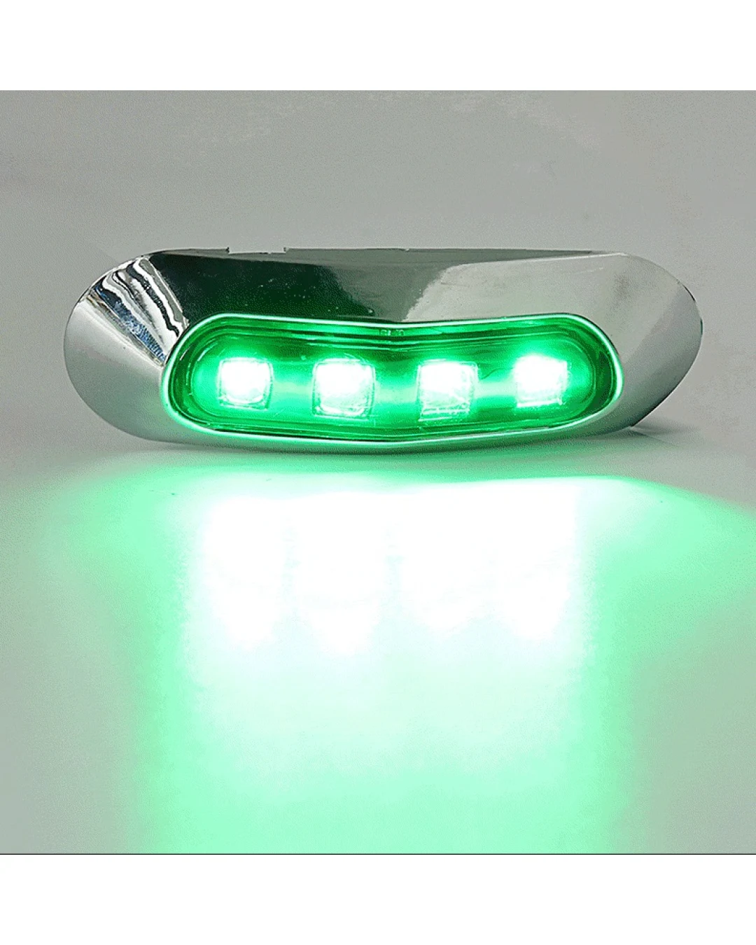 Зелен LED Габарит, Маркер, 4 диода, Хромирана рамка - 12V