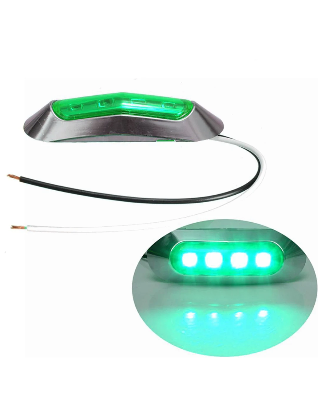 Зелен LED Габарит, Маркер, 4 диода, Хромирана рамка - 24V