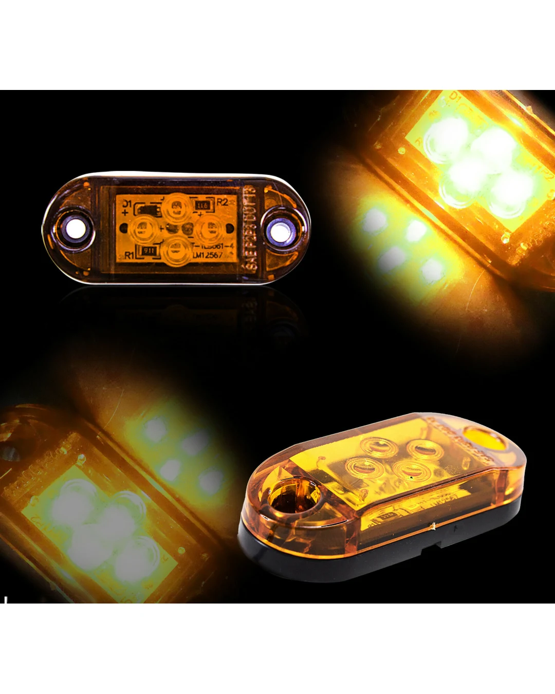 Жълт LED Габарит, Маркер, 4 SMD Диода - 12V